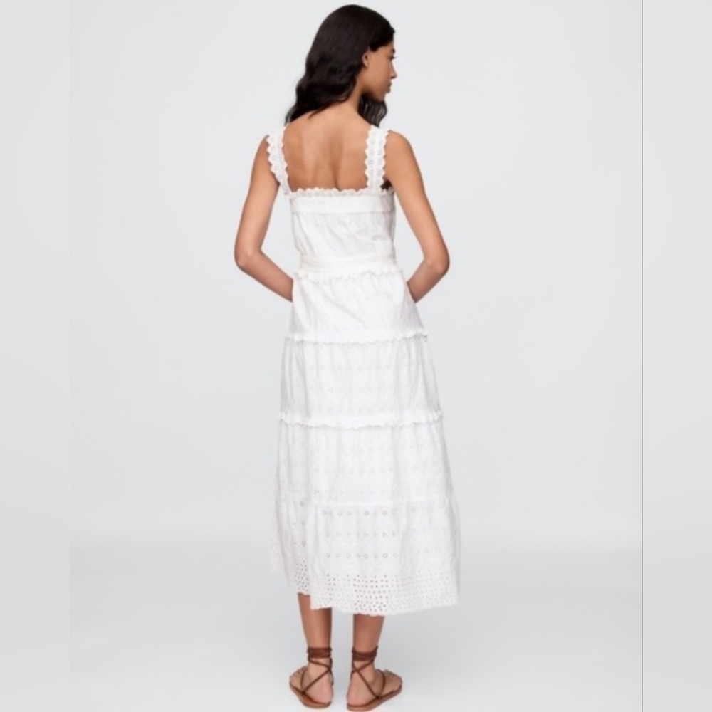 NWT Gap X Doen Eyelet Tiered Midi Dress in White, Size L - Picture 3 of 7
